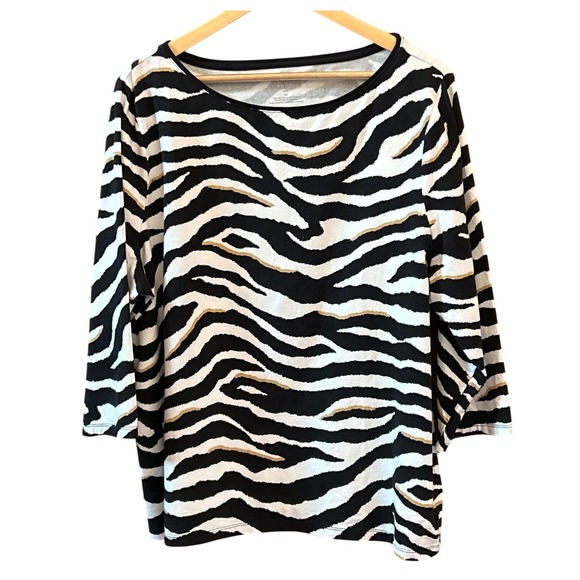 Talbots Plus Size 3X Zebra Print 3/4 Sleeve Top Blouse Animal Print Relaxed Fit - Picture 1 of 5